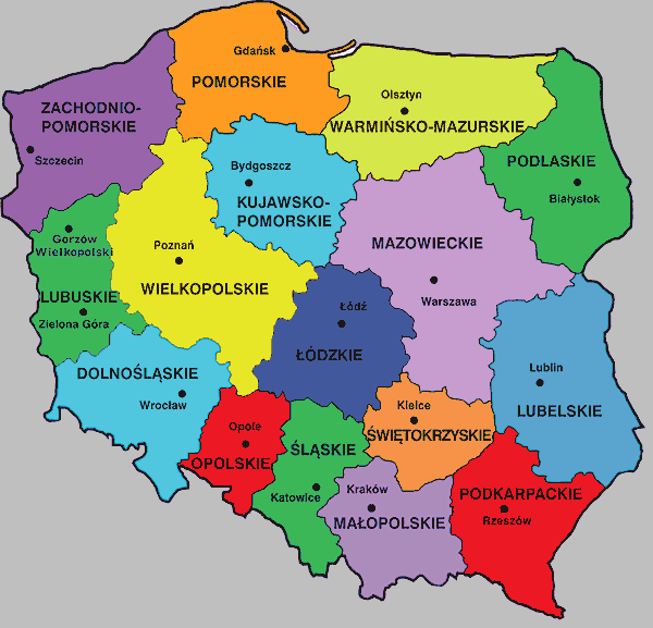Польские воеводства и их столицы